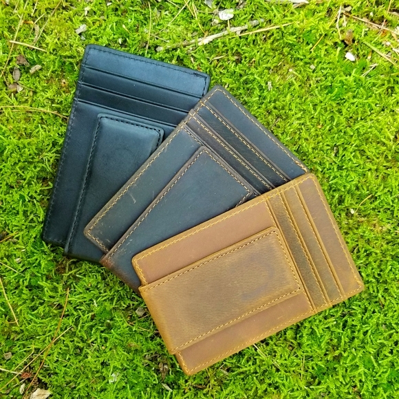 SOLD OUT! Genuine Leather Mens Money Clip ID Case - Picture 4 of 6